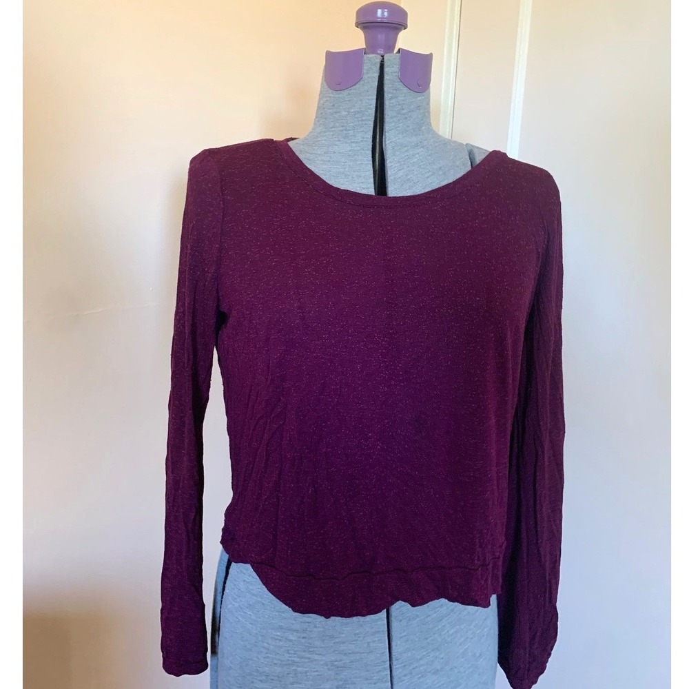 Chaser Womens Long Sleeve Slub Knit Cutout Back Top Purple Scoop Neck